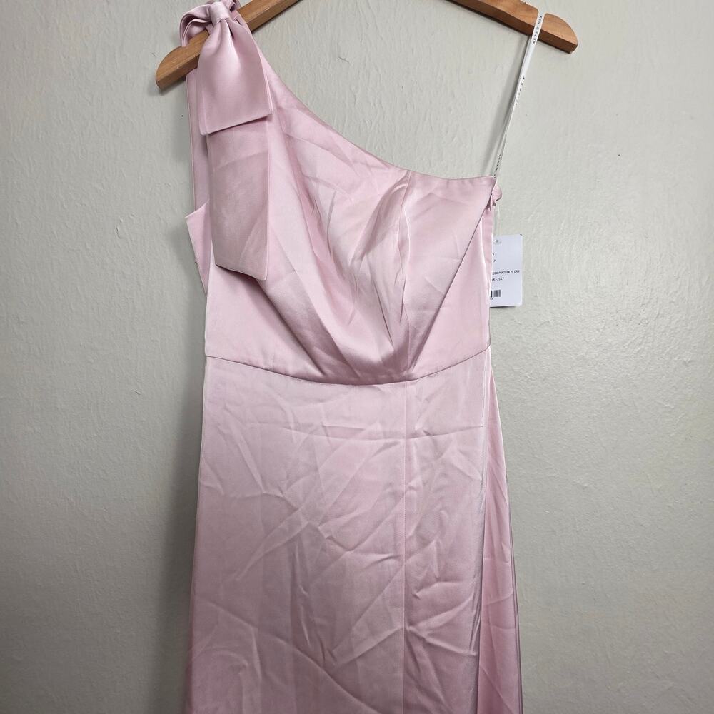 NWT After Six Bow One Shoulder Fluid Satin Maxi Dress Full Skirt Ballet Pink XS - Picture 5 of 14